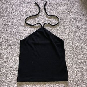 Ribbed black halter top